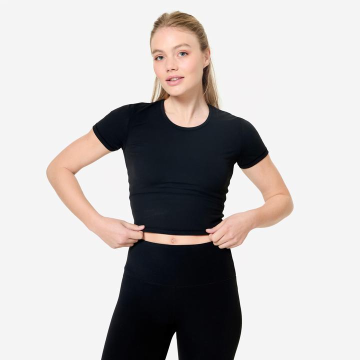 Image du produit Domyos T-shirt de yoga et Pilates extensible et doux, Breathe noir (L)