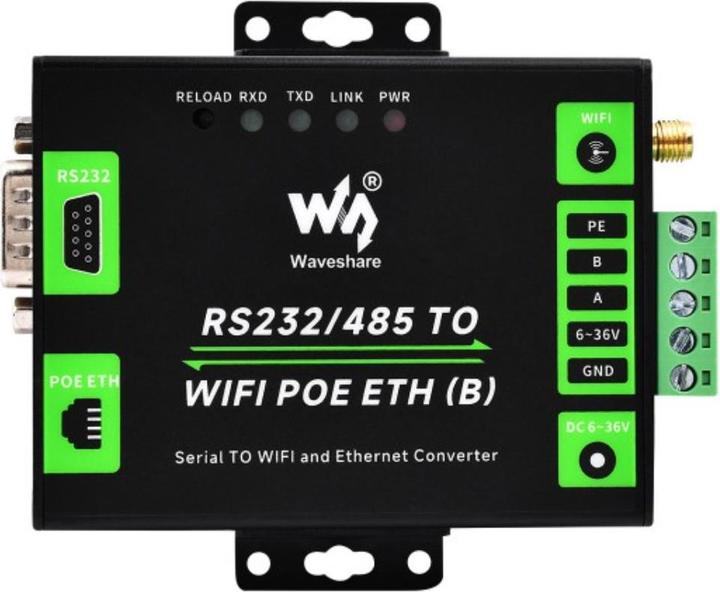 Produktbild WaveShare Industrieller serieller Server RS232/485 zu WiFi oder Ethernet PoE (B)