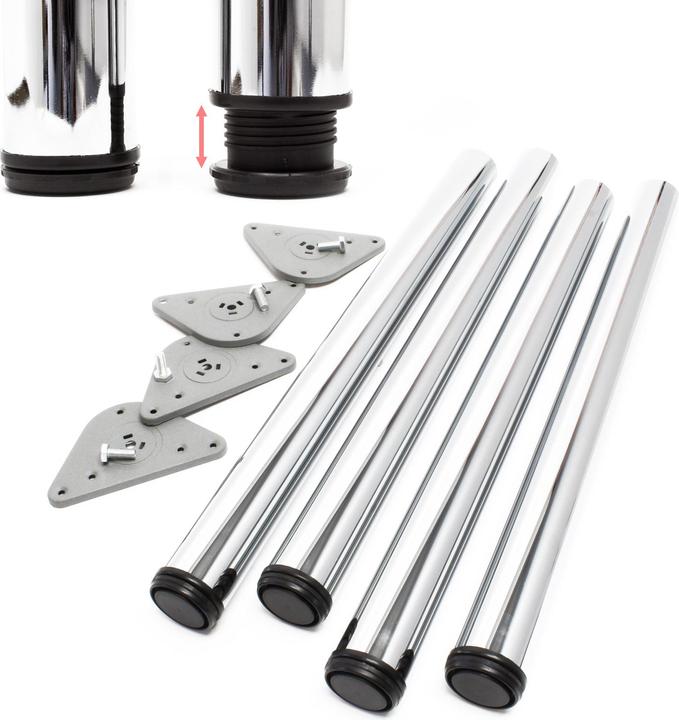 Image du produit Wiltec Pied de table Acier inoxydable Lot de 4 pieds Chromé Support de table Réglable 870mm Ø60mm