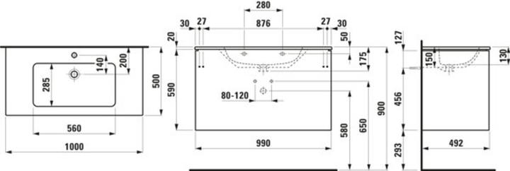 Actual product image Laufen Pro S Set Base 1000, washbasin, 1 tap hole, overflow, incl. vanity unit, 2 drawers, 1000x500m
