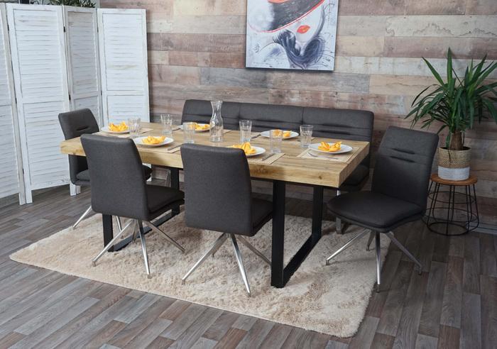 Produktbild Swisshandel24 Esszimmer-Set, Sitzgruppe Esszimmergruppe Esszimmergarnitur, Stoff/Textil Edelstahl gebürstet - grau