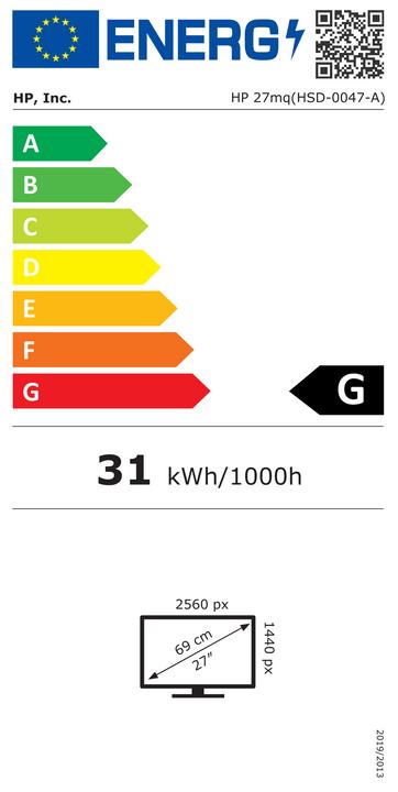Label énergétique HP 27MQ (2560 x 1440 pixels, 27")