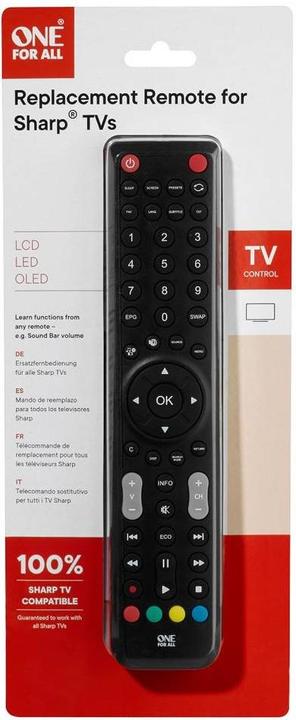 Produktbild One for All Sharp TV Ersatzfernbedienung (Universal Fernbedienung, Infrarot)