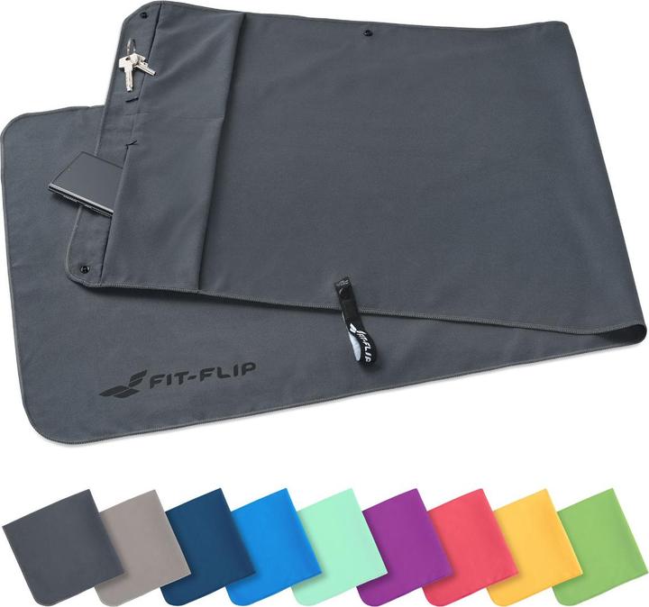 Fit-Flip Fitnesshandtuch Mikrofaser mit Reissverschlusstasche 130x48cm (130 x 48 cm)