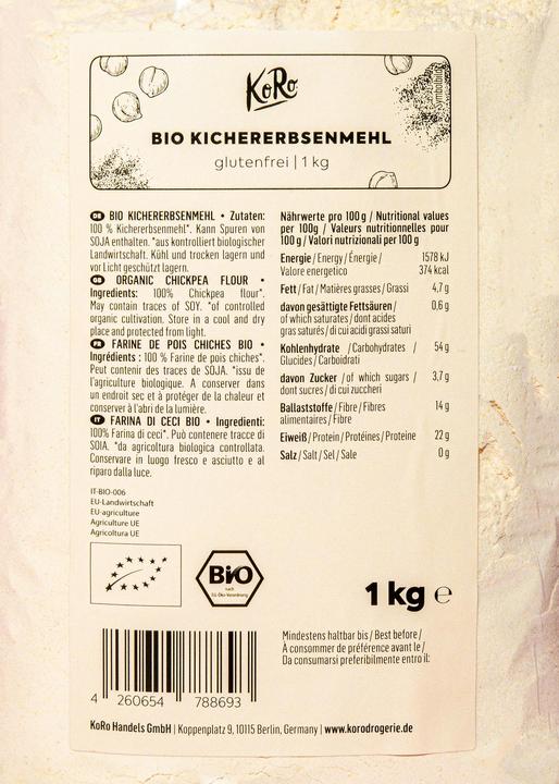 Nährwerte und Zutaten KoRo Bio Kichererbsenmehl (1000 g)