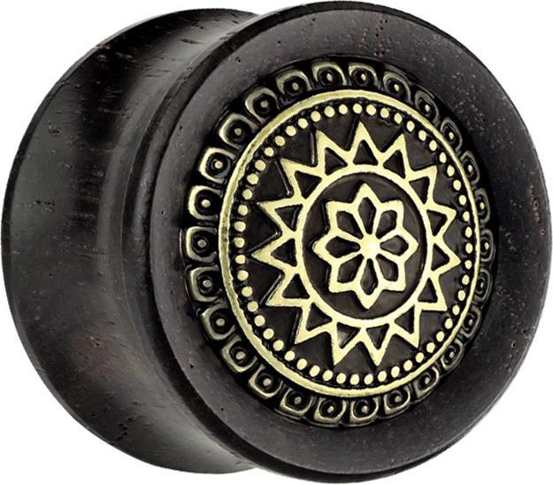 Produktbild Star Piercing Flared Plug aus Ebenholz mit Sonne (Organisch, Messing)