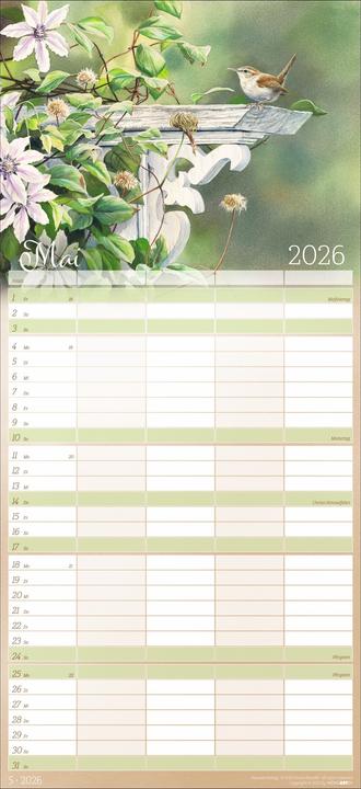 Produktbild Bunte Vogelwelt Familienplaner 2026 (22 x 48 cm, Deutsch)