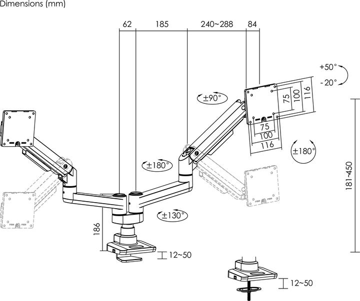 Image du produit equip Support de table 17"-49"/ 2TFT 20kg chacun 360° ressort à gaz ws (Tables, 35")