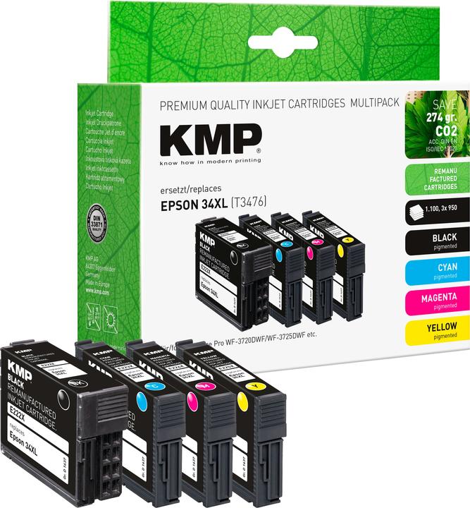 Produktbild KMP E222XV Multipack BK/C/M/Y kompatibel mit Epson T 3476 XL (M, C, Y, BK)