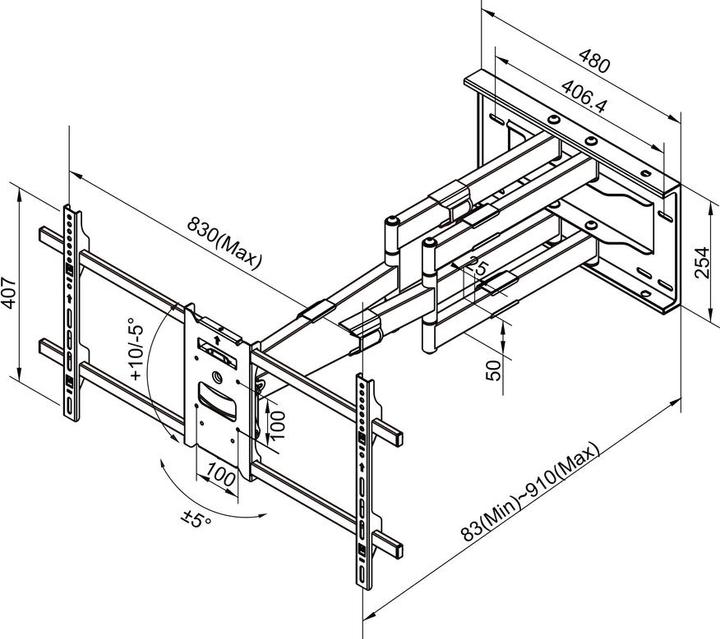 Actual product image Multibrackets Wall bracket 42"-90", black, metal, max 60 kg