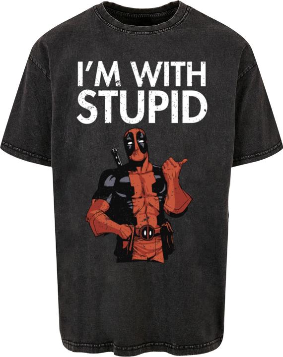 Actual product image Absolute Cult Deadpool - I Am With Stupid Acid Washed Oversize Tee - 115347 (L)