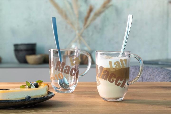 Produktbild Leonardo Latte Macchiato-Glas Napoli mit Text und Löffel 380 ml (380 ml, 4 x)