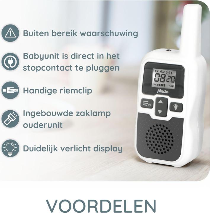 Actual product image Alecto Baby DBX-80 - Baby monitor with a range of up to 3,000 metres, white/anthracite (Baby Monitor Audio, 3000 m)