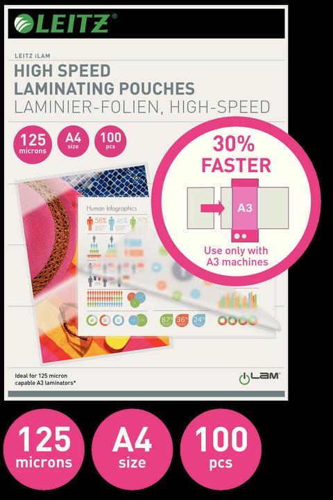 Produktbild Leitz iLAM Heisslaminierfolien Speed, A4 (A3, 100 Stück, 125 µm)