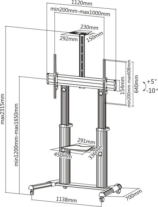Image du produit Reflecta 100VC-Shelf - Support pour téléviseur - aluminium - noir, argenté - Taille de l'écran (100", 100 kg)