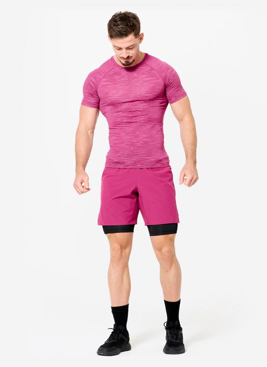Actual product image Domyos Men's 2-in-1 Breathable Zipped Pocket Fitness Shorts - Purple (M)