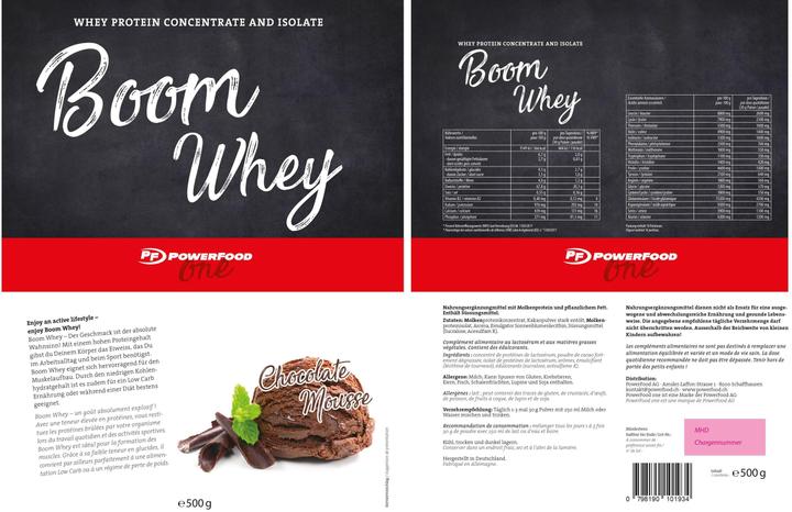 Valeurs nutritives et ingrédients PowerFood One Boom Whey (Mousse au chocolat, 1 pcs, 1000 g)