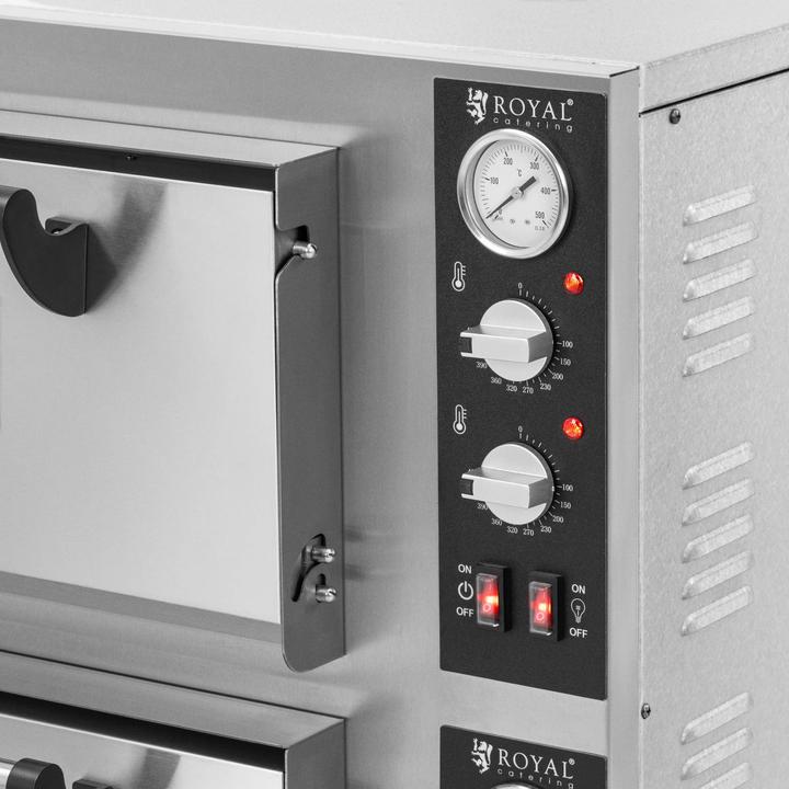 Produktbild Royal Catering Elektro-Pizzaofen 2 Backkammern 450 °C Ober-/ Unterhitze je 4 Pizzas mit Ø 30 cm (Pizzaofen Elektro)