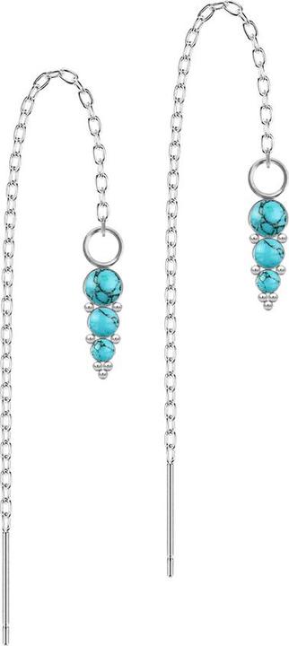 Star Piercing Ohrstecker silber freifallende Kette drei Türkis Steine mit Kugeln (ohne Messing, Chirurgenstahl 316L, Mineralisch)
