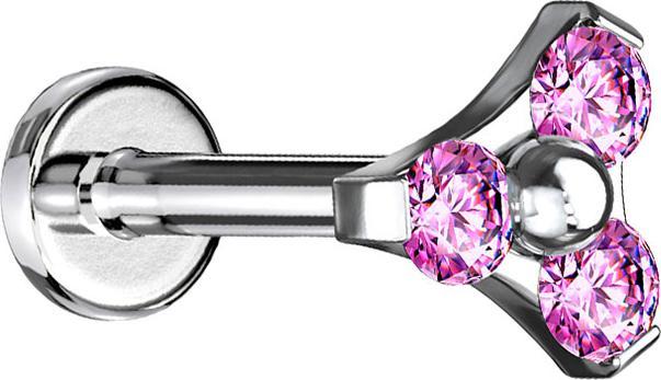 Immagine prodotto Star Piercing Micro Labret filo interno argento triangolo tre cristalli rosa (Acciaio chirurgico 316L, senza ottone)