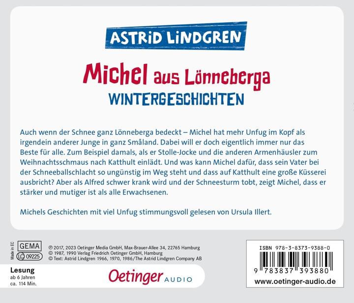Energie-Label Michel aus Lönneberga Wintergeschichten (Ursula Illert, Björn Berg, Anna-Liese Kornitzky, Karl Kurt Peters, Astrid Lindgren, Deutsch)
