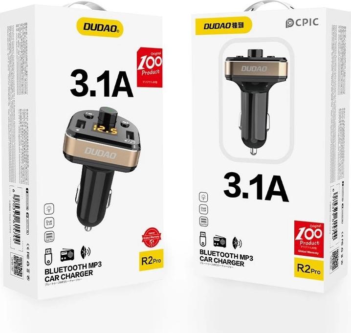 Produktbild Dudao FM Transmitter Bluetooth Autoladegerät MP3 3.1 A 2x USB Schwarz (R2Pro Black)