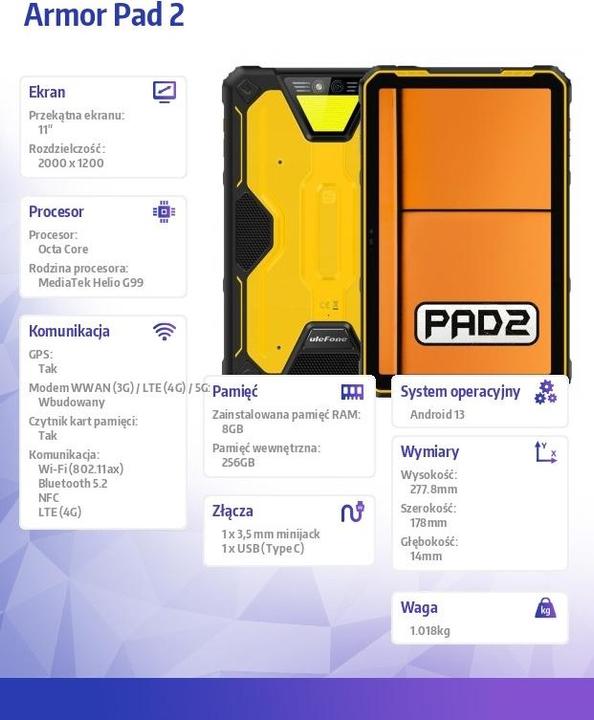 Actual product image Ulefone Tablet Armor Pad 2 8/256 black-yellow (4G, 11", 256 GB, Black)