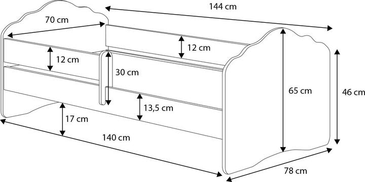 Produktbild ADRK Furniture Bett mit Matratze und Geländer CASIMO 140x70 (140 x 70 cm)