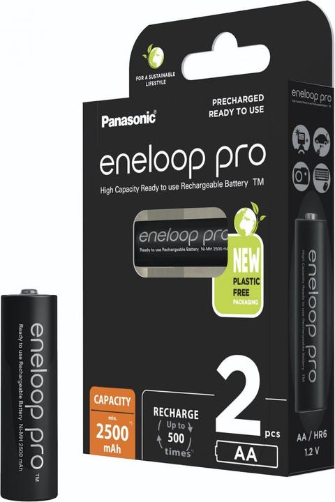 Produktbild Panasonic Wiederaufladbare Batterien ENELOOP Pro BK-3HCDE (2 Stk., AA, 2500 mAh)