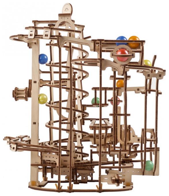 Actual product image Ugears 70177 - Model kit marble run with spiral lift, 266 components, 3D wooden puzzle