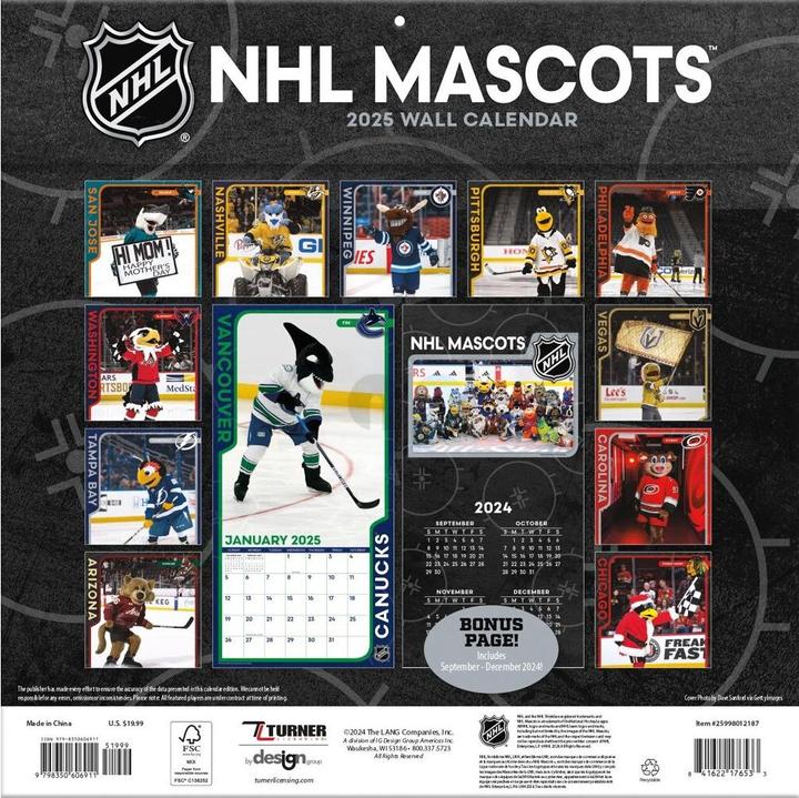 Image du produit NHL - Mascottes - Calendrier mural 30,5 x 30,5 cm 2025 (30,5 x 30,5 cm, Français, Italien, Espagnol, Allemand, Anglais)