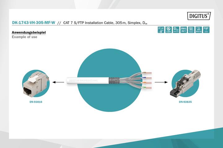 Actual product image Digitus Cat.7 S/FTP installation cable, 305 m, simplex, Dca (S/FTP, CAT7, 305 m)