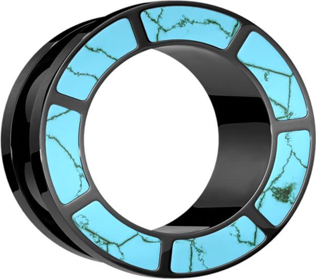 Star Piercing Flesh Tunnel schwarz mit Türkis Stein Rand (Mineralisch, ohne Messing, Chirurgenstahl 316L)