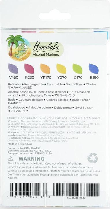 Immagine prodotto Ohuhu Pennarelli artistici Honolulu (6 pezzi) - colori base (Multicolore, 6 x)