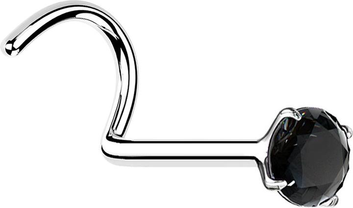 Star Piercing Nasenstecker gebogen silber runder Kristall schwarz gefasst (ohne Messing, 925 Sterlingsilber)