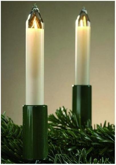 Produktbild Hellum Lichterkette Schaftkerze 15 Kerzen klar für innen Schaft/Kabel grün 12,8m elfenbein (12.80 m)
