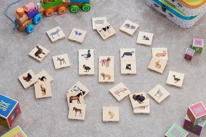 Image du produit TickiT Jeu de paires d'images d'animaux domestiques (Mémo) en bois (28 pièces) (Français, Allemand, Anglais, Italien)