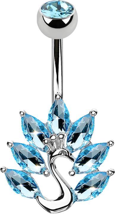 Star Piercing Banane silber mit Kugel Kristall aqua Pfau (Chirurgenstahl 316L, Messing)