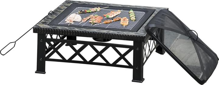 Produktbild Outsunny Feuerschale mit Funkenschutz und Grillrost (76 cm)