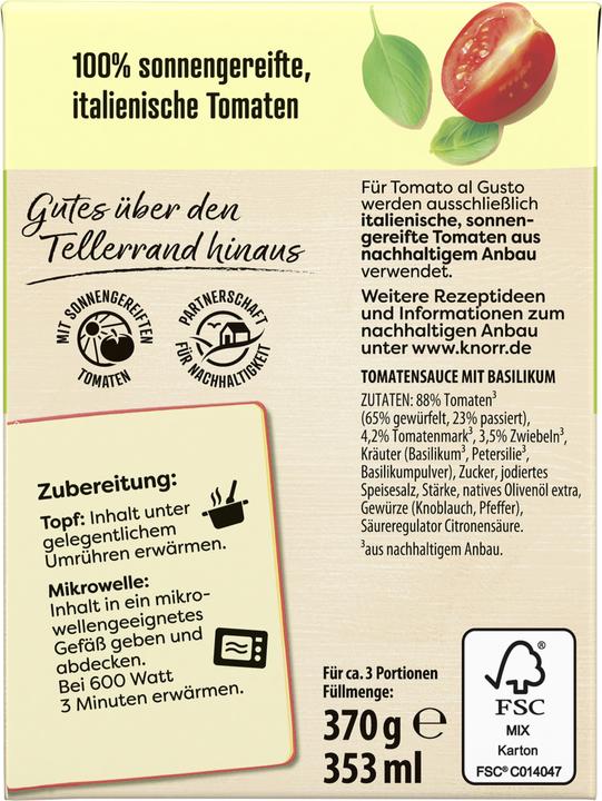 Produktbild Knorr Tomato al Gusto Basilikum (370 g)