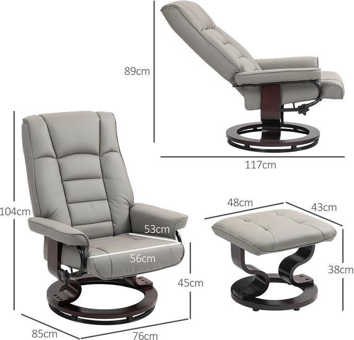 Produktbild Swisshandel24 Relaxsessel mit Hocker, 360° Drehbar, 130° neigbar, Liegefunktion, Kunstleder, Grau