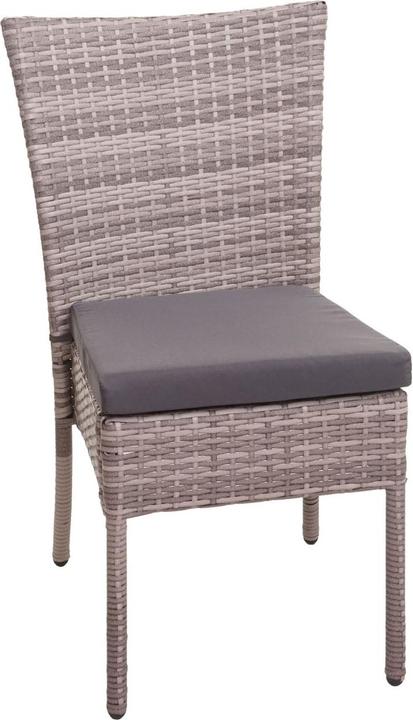 Produktbild Swisshandel24 2x Poly-Rattan Stuhl, Balkonstuhl Gartenstuhl, stapelbar - grau, Kissen dunkelgrau