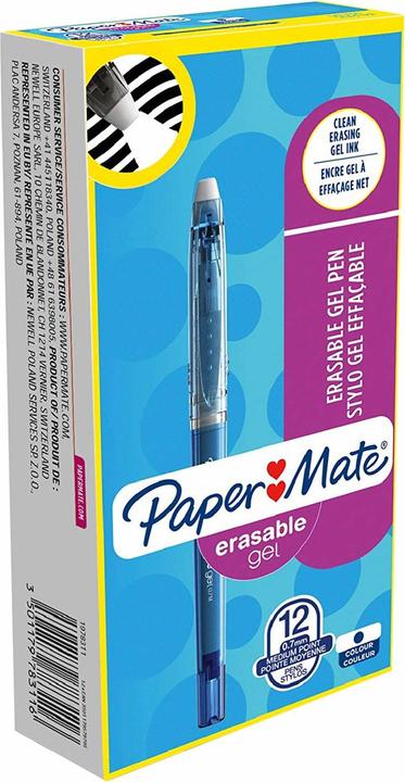 Actual product image Paper Mate Erasable Gel Pen, Medium 0.7mm Tip, Blue, Pack of 12 (Blue, 12 x)