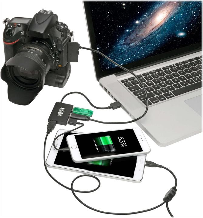 Actual product image Eaton 4-Port USB 3.0 SuperSpeed Slim Hub 5Gbps 4x USB-A Portable Aluminum (USB-C, 4 Ports)