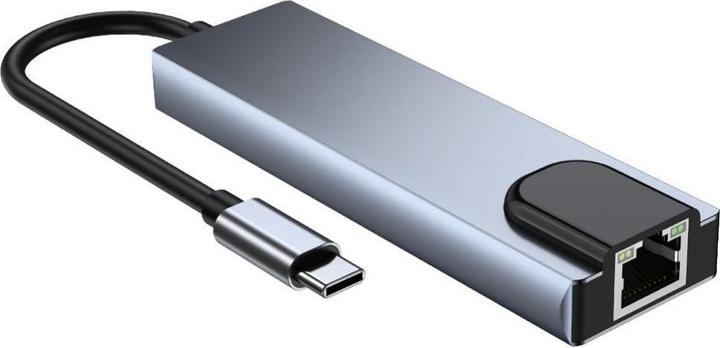 Produktbild Tech-Protect HUB V3 5in1 USB-C - USB-A 3.0 / USB-A 2.0 / USB-C / HDMI / RJ45 - gray (USB-C, 5 Ports)