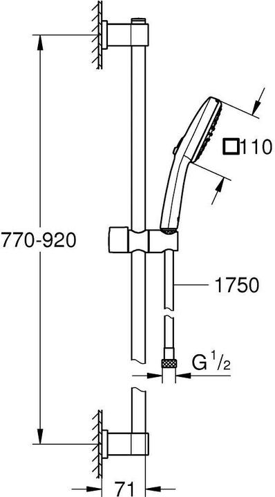 Image du produit Grohe Vitalio Comfort 110 QuickFix Brausestangenset, kleben oder bohren, Länge 900mm, wassersparend, 2 Str