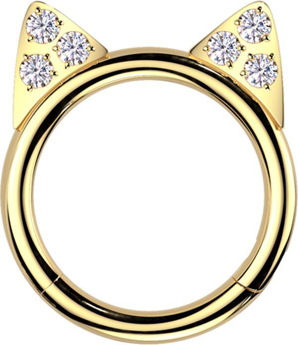 Actual product image Star Piercing Micro Segmentring klappbar vergoldet Katzenohren Kristalle silber (Titanium G23, without brass)