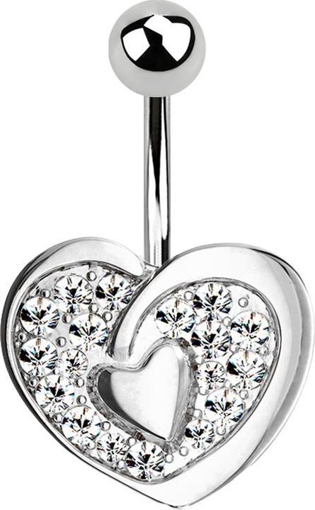 Star Piercing Banane silber mit Kugel silber Kristallherz mit Herz (Chirurgenstahl 316L, Messing)