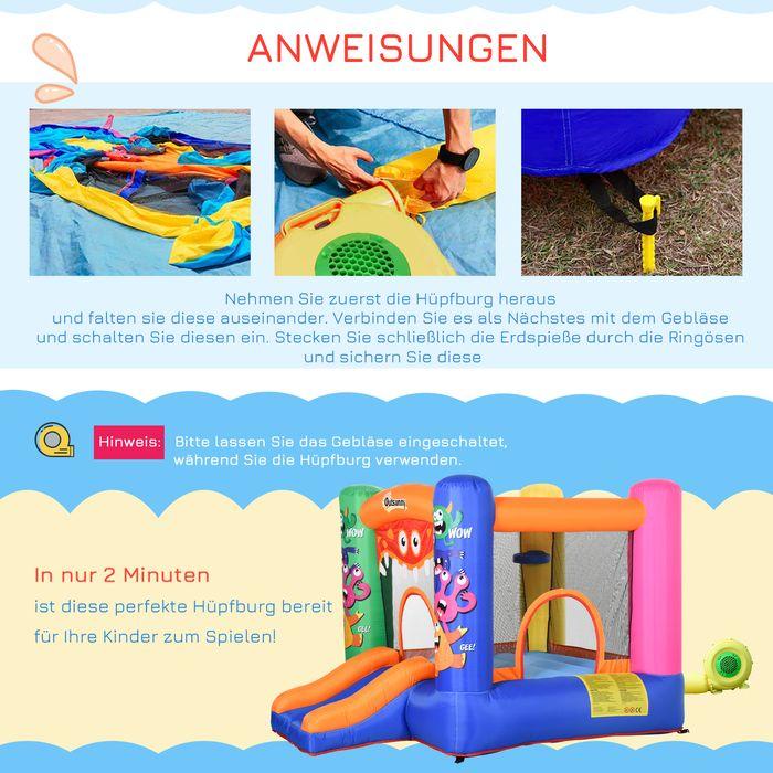 Produktbild Swisshandel24 Hüpfburg Wasserpark mit Gebläse Rutsche für 2 Kinder Selbstaufblasend ab 3 Jahre Monster-Muster Oxfo