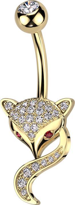 Star Piercing Banane vergoldet mit Kugel Kristall silber und Fuchs Kristalle silber (Messing, Chirurgenstahl 316L)